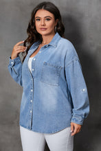 Load image into Gallery viewer, Sky Blue Plus Size Chest Pocket Button-Up Denim Shacket