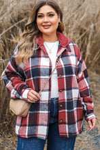 Load image into Gallery viewer, Red Printed Plus Size Plaid Button up Hooded Jacket