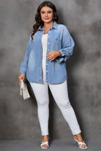 Load image into Gallery viewer, Sky Blue Plus Size Chest Pocket Button-Up Denim Shacket