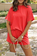 Load image into Gallery viewer, Orange Ribbed Textured Knit Loose Fit Tee and Shorts Set