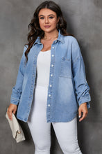 Load image into Gallery viewer, Sky Blue Plus Size Chest Pocket Button-Up Denim Shacket