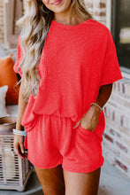 Load image into Gallery viewer, Orange Ribbed Textured Knit Loose Fit Tee and Shorts Set