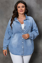 Load image into Gallery viewer, Sky Blue Plus Size Chest Pocket Button-Up Denim Shacket