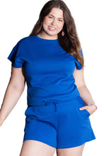 Load image into Gallery viewer, Dark Blue Plus Size Fashion Textured Short 2pcs Outfit