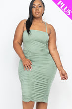 Load image into Gallery viewer, Plus Size Double Ruched Front And Ruched Back Detail Mini Dress