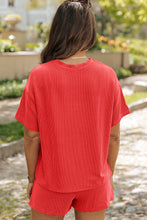 Load image into Gallery viewer, Orange Ribbed Textured Knit Loose Fit Tee and Shorts Set