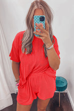 Load image into Gallery viewer, Orange Ribbed Textured Knit Loose Fit Tee and Shorts Set