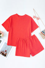 Load image into Gallery viewer, Orange Ribbed Textured Knit Loose Fit Tee and Shorts Set
