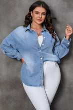Load image into Gallery viewer, Sky Blue Plus Size Chest Pocket Button-Up Denim Shacket