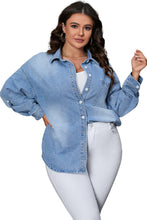 Load image into Gallery viewer, Sky Blue Plus Size Chest Pocket Button-Up Denim Shacket