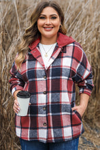 Load image into Gallery viewer, Red Printed Plus Size Plaid Button up Hooded Jacket