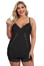 Load image into Gallery viewer, Lace Splicing Cami Top and Shorts Plus Size Lingerie Set