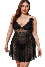 Load image into Gallery viewer, Color Block Hollow-out Lace Gauze Patchwork Plus Size Babydoll