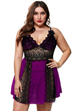 Load image into Gallery viewer, Color Block Hollow-out Lace Gauze Patchwork Plus Size Babydoll
