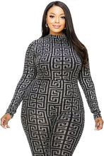 Load image into Gallery viewer, Plus Geo Pattern Glitter Printed Jumpsuit