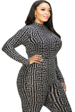 Load image into Gallery viewer, Plus Geo Pattern Glitter Printed Jumpsuit