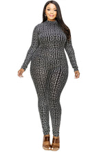 Load image into Gallery viewer, Plus Geo Pattern Glitter Printed Jumpsuit