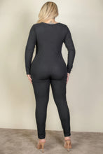 Load image into Gallery viewer, Plus Size Ribbed Scoop Neck Long Sleeve Jumpsuit