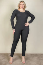Load image into Gallery viewer, Plus Size Ribbed Scoop Neck Long Sleeve Jumpsuit