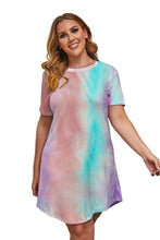 Load image into Gallery viewer, Multicolor Tie-dye Short Sleeve Plus Size Mini Dress