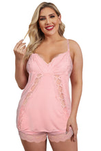 Load image into Gallery viewer, Lace Splicing Cami Top and Shorts Plus Size Lingerie Set
